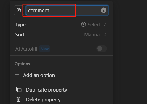 3. 设置属性名 comment